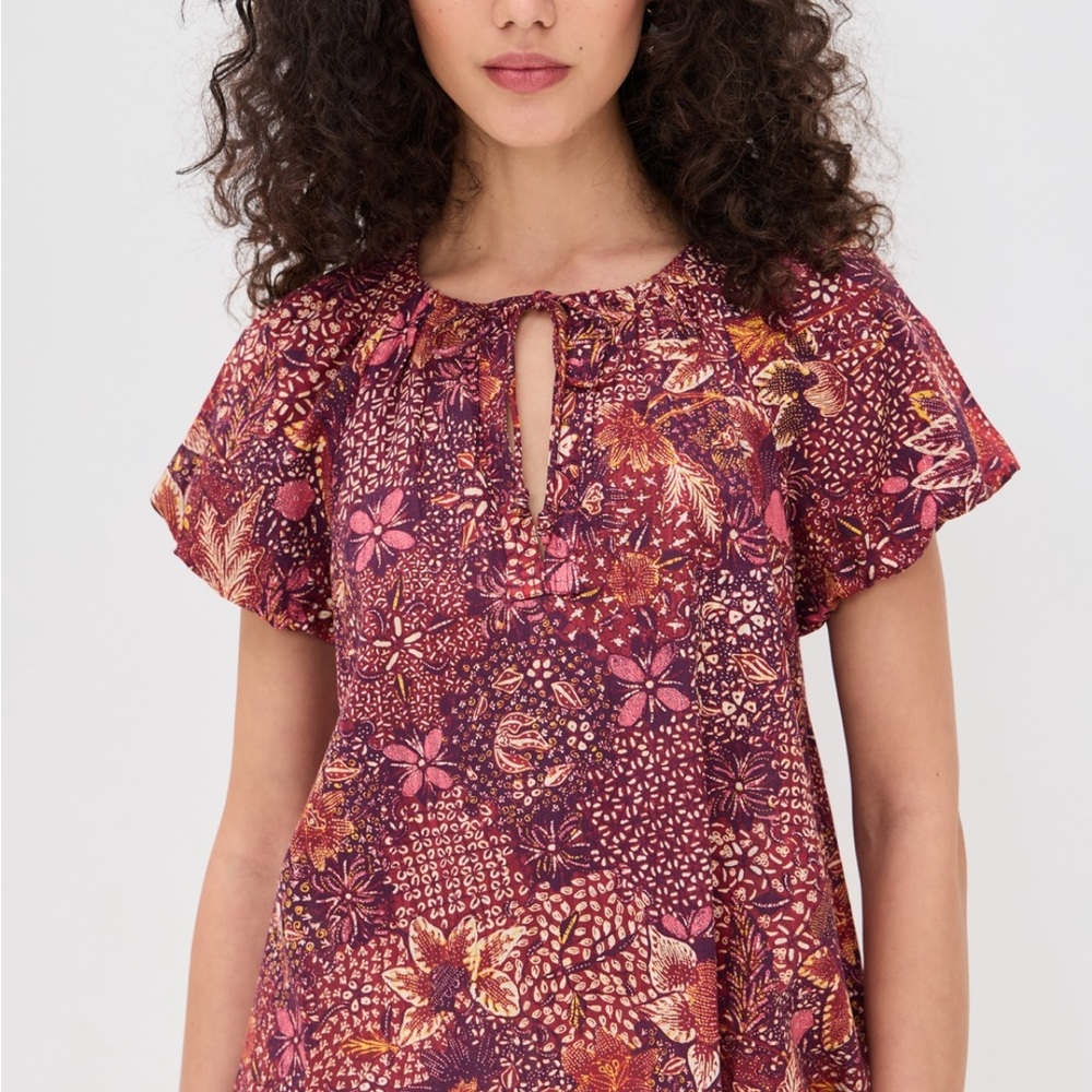 Ulla Johnson Burgundy and Pink Floral Blouse